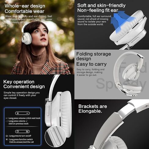 Wireless Bluetooth Headphones over The Ear with Mic, 2-core V5.0 Lossless, 24hrs Playtime for Gym Men Women PC Cellphones (White), 2A537-H3 in Saudi Arabia