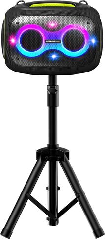 Portable Bluetooth Speaker with 2 Microphones & Tripod, 120W Output, Upto10H Playtime, On-The-Go Party Box Karaoke with Built-in RGB Lights Strong Vibration IPX6 Splashproof (Black) in Saudi Arabia