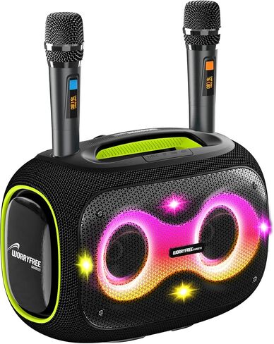 Portable Bluetooth Speaker with 2 Microphones & Tripod, 120W Output, Upto10H Playtime, On-The-Go Party Box Karaoke with Built-in RGB Lights Strong Vibration IPX6 Splashproof (Black) in Saudi Arabia
