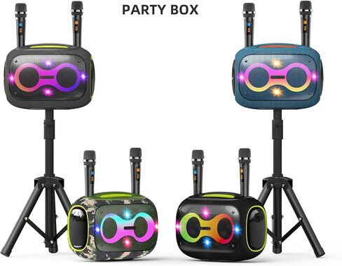Portable Bluetooth Speaker with 2 Microphones & Tripod, 120W Output, Upto10H Playtime, On-The-Go Party Box Karaoke with Built-in RGB Lights Strong Vibration IPX6 Splashproof (Black) in Saudi Arabia
