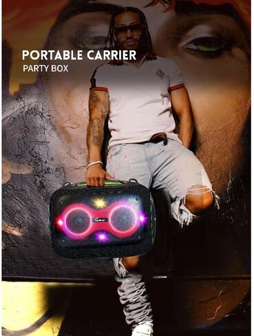 Portable Bluetooth Speaker with 2 Microphones & Tripod, 120W Output, Upto10H Playtime, On-The-Go Party Box Karaoke with Built-in RGB Lights Strong Vibration IPX6 Splashproof (Black) in Saudi Arabia