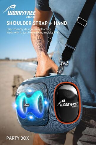 Portable Bluetooth Speaker with 2 Microphones & Tripod, 120W Output, Upto10H Playtime, On-The-Go Party Box Karaoke with Built-in RGB Lights Strong Vibration IPX6 Splashproof (Black) in Saudi Arabia