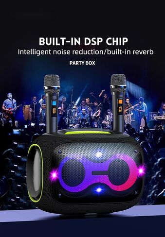 Portable Bluetooth Speaker with 2 Microphones & Tripod, 120W Output, Upto10H Playtime, On-The-Go Party Box Karaoke with Built-in RGB Lights Strong Vibration IPX6 Splashproof (Black) in Saudi Arabia