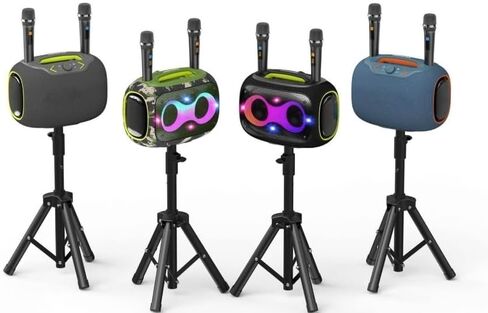 Portable Bluetooth Speaker with 2 Microphones & Tripod, 120W Output, Upto10H Playtime, On-The-Go Party Box Karaoke with Built-in RGB Lights Strong Vibration IPX6 Splashproof (Black) in Saudi Arabia