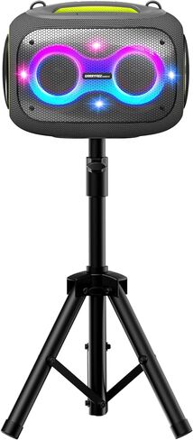 Portable Bluetooth Speaker with 2 Microphones & Tripod, 120W Output, Upto10H Playtime, On-The-Go Party Box Karaoke with Built-in RGB Lights Strong Vibration IPX6 Splashproof (Black) in Saudi Arabia