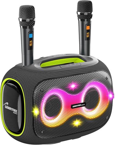 Portable Bluetooth Speaker with 2 Microphones & Tripod, 120W Output, Upto10H Playtime, On-The-Go Party Box Karaoke with Built-in RGB Lights Strong Vibration IPX6 Splashproof (Black) in Saudi Arabia