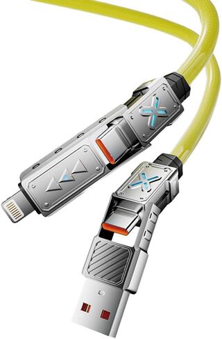 4-in-1 USB-C Cable, 240W PD 5A Fast Charging Cable & Data Sync, Colorful Breath Light Silicone Charger Cord with Type C/USB A for Laptop iPhone iPad MacBook Samsung ect-5ft (Yellow) in Kuwait