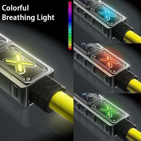 4-in-1 USB-C Cable, 240W PD 5A Fast Charging Cable & Data Sync, Colorful Breath Light Silicone Charger Cord with Type C/USB A for Laptop iPhone iPad MacBook Samsung ect-5ft (Yellow) in Kuwait
