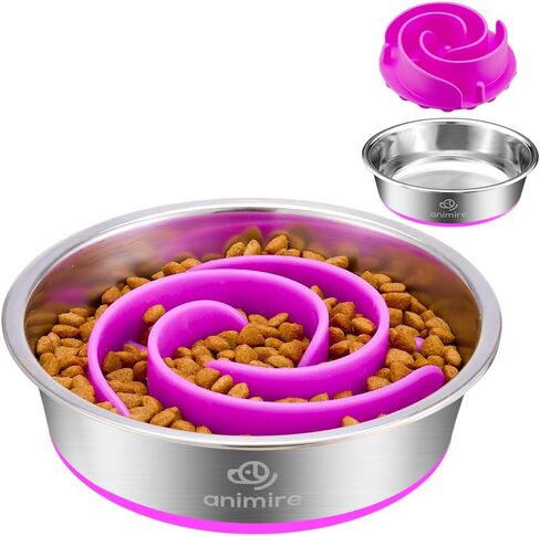 وعاء معدني للكلاب 2 في 1 مع ملحق تغذية بطيء، أوعية للكلاب من الفولاذ المقاوم للصدأ درجة الغذاء 304، وعاء طعام مائي مع قاعدة سيليكون مضادة للانزلاق للكلاب الصغيرة والمتوسطة والكبيرة in Kuwait