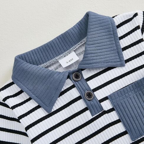 Newborn Baby Boy Clothes Ribbed Long Sleeve Striped Romper + Solid Color Long Pants Sets 2Pcs Fall Winter Outfits in Kuwait