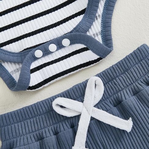 Newborn Baby Boy Clothes Ribbed Long Sleeve Striped Romper + Solid Color Long Pants Sets 2Pcs Fall Winter Outfits in Kuwait