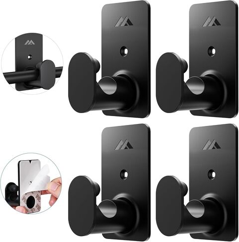 No Drill Curtain Rod Brackets for Poles 5/8" Upgrade 3M Adhesive Renter Friendly Nail Free Curtain Rod Hooks No Drilling Curtain Rod Holders Self Adhesive Curtain Rod Hooks Up to 25 lb (4Pcs Black) in Kuwait