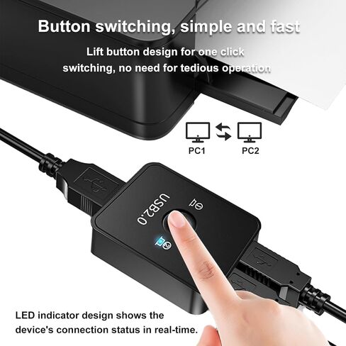 مفتاح مشاركة USB 2.0 لأجهزة كمبيوتر وأجهزة طرفية متعددة، مفتاح USB 2.0 KVM، يتضمن كابلي طابعة USB (1 متر) (مع كابلات طابعة LED + 2 USB) in Saudi Arabia