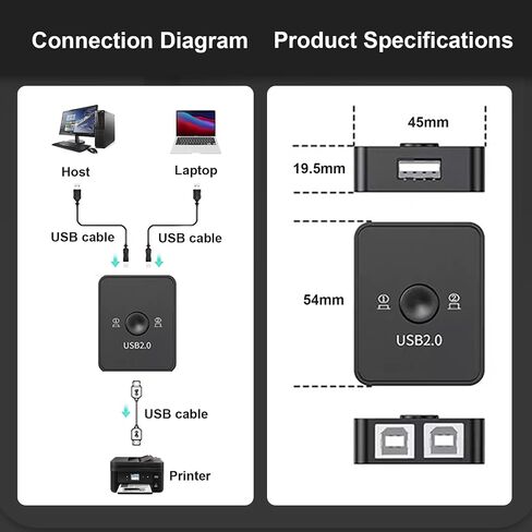 مفتاح مشاركة USB 2.0 لأجهزة كمبيوتر وأجهزة طرفية متعددة، مفتاح USB 2.0 KVM، يتضمن كابلي طابعة USB (1 متر) (مع كابلات طابعة LED + 2 USB) in Saudi Arabia