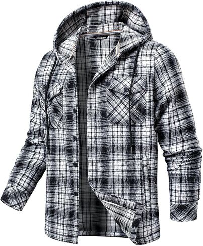 JMIERR Mens Cotton Flannel Shirts Casual Button Down Hoodie Plaid Shirt Long Sleeve Lightweight Jackets with Pockets in Saudi Arabia