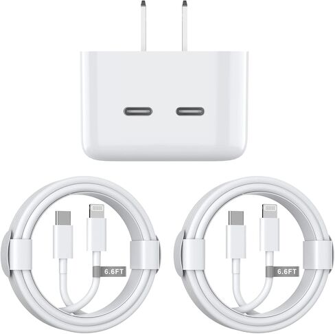 [معتمد من MFi] شاحن iPhone 14 13 سريع، محول طاقة مدمج بمنفذ USB-C مزدوج بقدرة 40 واط، شاحن حائط سريع قابل للطي مع 2 حزمة بطول 6.6FT USB-C إلى سلك شحن Lightning لهاتف iPhone 13/12/11Pro/XR/X/8 in Kuwait