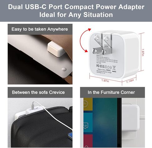 [معتمد من MFi] شاحن iPhone 14 13 سريع، محول طاقة مدمج بمنفذ USB-C مزدوج بقدرة 40 واط، شاحن حائط سريع قابل للطي مع 2 حزمة بطول 6.6FT USB-C إلى سلك شحن Lightning لهاتف iPhone 13/12/11Pro/XR/X/8 in Kuwait