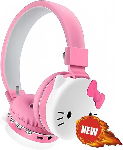 Universal Cartoon Hello Headphones Kawaii Foldable Over-Ear Stereo Girls and Teens Bluetooth Headset for PC/Laptop/Tablet (Pink) in Saudi Arabia