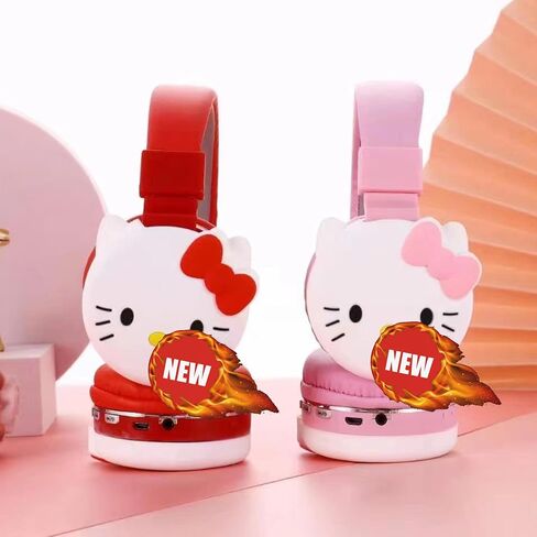 Universal Cartoon Hello Headphones Kawaii Foldable Over-Ear Stereo Girls and Teens Bluetooth Headset for PC/Laptop/Tablet (Pink) in Saudi Arabia