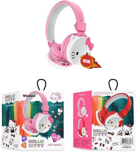 Universal Cartoon Hello Headphones Kawaii Foldable Over-Ear Stereo Girls and Teens Bluetooth Headset for PC/Laptop/Tablet (Pink) in Saudi Arabia