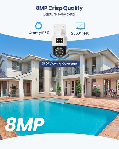 كاميرا ZOSI C298 Pro 4K 8MP الإضافية بعدسة مزدوجة (2x4 ميجابكسل) في الهواء الطلق، كاميرا IP PoE بزاوية 360 درجة، اكتشاف المركبات البشرية AI، المسار التلقائي، رؤية ليلية ملونة، تخزين بطاقة SD، تعمل فقط مع NVR الخاص بنا in Saudi Arabia