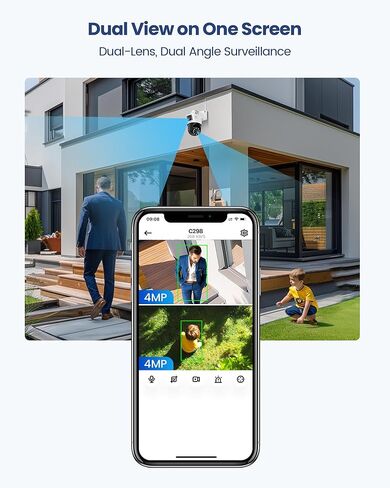 كاميرا ZOSI C298 Pro 4K 8MP الإضافية بعدسة مزدوجة (2x4 ميجابكسل) في الهواء الطلق، كاميرا IP PoE بزاوية 360 درجة، اكتشاف المركبات البشرية AI، المسار التلقائي، رؤية ليلية ملونة، تخزين بطاقة SD، تعمل فقط مع NVR الخاص بنا in Saudi Arabia