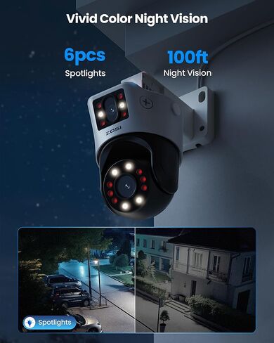 كاميرا ZOSI C298 Pro 4K 8MP الإضافية بعدسة مزدوجة (2x4 ميجابكسل) في الهواء الطلق، كاميرا IP PoE بزاوية 360 درجة، اكتشاف المركبات البشرية AI، المسار التلقائي، رؤية ليلية ملونة، تخزين بطاقة SD، تعمل فقط مع NVR الخاص بنا in Saudi Arabia