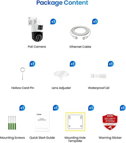 كاميرا ZOSI C298 Pro 4K 8MP الإضافية بعدسة مزدوجة (2x4 ميجابكسل) في الهواء الطلق، كاميرا IP PoE بزاوية 360 درجة، اكتشاف المركبات البشرية AI، المسار التلقائي، رؤية ليلية ملونة، تخزين بطاقة SD، تعمل فقط مع NVR الخاص بنا in Saudi Arabia