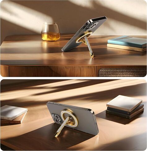 حامل حلقة هاتف مغناطيسي مع مسند قابل للتعديل، متوافق مع تصميم بروش iPhone مع سطح لامع، يتضمن حلقة محول لجميع موديلات الهاتف ذهبي معدني وفضي لامع in Saudi Arabia