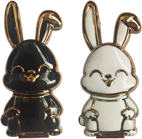 【2 Pack】 Rabbit Phone Ring Holder Kickstand, ABS Electroplate Phone Back Ring Bunny Phone Hidden Stand Compatible with iPhone 14 Pro Max/13 Pro/12 Pro Max/Samsung LG Most Smartphones (Black+White) in Saudi Arabia