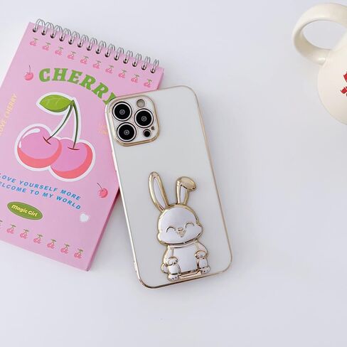 【2 Pack】 Rabbit Phone Ring Holder Kickstand, ABS Electroplate Phone Back Ring Bunny Phone Hidden Stand Compatible with iPhone 14 Pro Max/13 Pro/12 Pro Max/Samsung LG Most Smartphones (Black+White) in Saudi Arabia