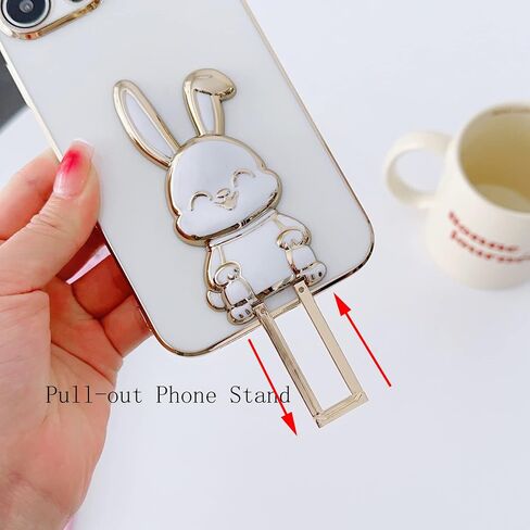 【2 Pack】 Rabbit Phone Ring Holder Kickstand, ABS Electroplate Phone Back Ring Bunny Phone Hidden Stand Compatible with iPhone 14 Pro Max/13 Pro/12 Pro Max/Samsung LG Most Smartphones (Black+White) in Saudi Arabia