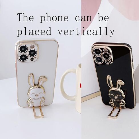【2 Pack】 Rabbit Phone Ring Holder Kickstand, ABS Electroplate Phone Back Ring Bunny Phone Hidden Stand Compatible with iPhone 14 Pro Max/13 Pro/12 Pro Max/Samsung LG Most Smartphones (Black+White) in Saudi Arabia
