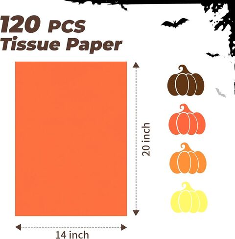 Simetufy Orange Tissue Paper for Gift Bags, 120 Sheets 14 x 20 Inches Yellow Wrapping Paper for Packaging, Tissue Paper Bulk for Fall, Halloween, Thanksgiving, Birthday, Holiday Decor and DIY Craft in Saudi Arabia