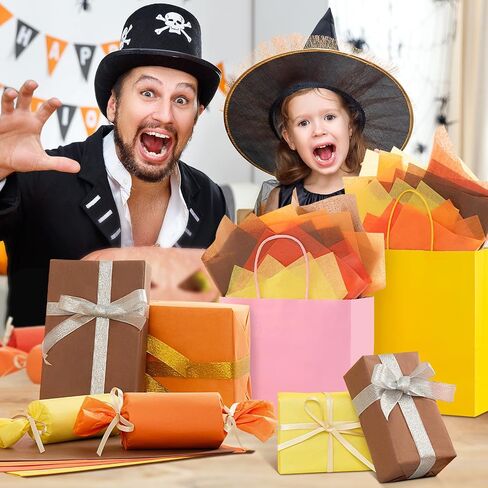 Simetufy Orange Tissue Paper for Gift Bags, 120 Sheets 14 x 20 Inches Yellow Wrapping Paper for Packaging, Tissue Paper Bulk for Fall, Halloween, Thanksgiving, Birthday, Holiday Decor and DIY Craft in Saudi Arabia
