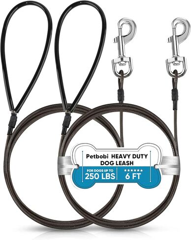 Petbobi Chew Proof Dog Leash - 6FT Metal Cable with Comfortable Padded Handle, Heavy Duty Dog Leashes for Walking Training Jogging, Brown Lead Rope for Large Medium Pets Teething Puppies, 2pcs in Saudi Arabia