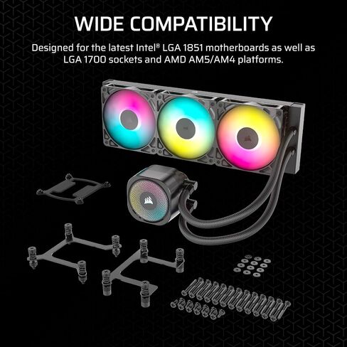 مبرد وحدة المعالجة المركزية السائل CORSAIR Nautilus 360 RS ARGB - 360 مم AIO - ضوضاء منخفضة - اتصال مباشر باللوحة الأم - سلسلة Daisy - Intel LGA 1851/1700، AMD AM5/AM4 - 3X RS120 ARGB متضمنة مراوح - أسود in Saudi Arabia