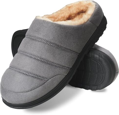 شبشب إسفنج ميموري فوم مقاوم للطقس من جلد الغزال المنتفخ للرجال - شبشب رجالي مريح خفيف الوزن للاستخدام الداخلي والخارجي مع جورب شيرلينغ صناعي in Kuwait