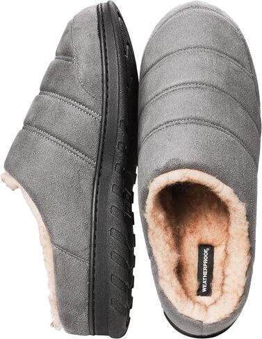 شبشب إسفنج ميموري فوم مقاوم للطقس من جلد الغزال المنتفخ للرجال - شبشب رجالي مريح خفيف الوزن للاستخدام الداخلي والخارجي مع جورب شيرلينغ صناعي in Kuwait