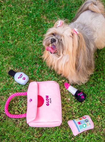 Hide and Seek Dog Toy Set, Pink Purse with Plush Toys, Squeakers, Crinkle Material, Rope Handle, for Small Dogs (Pink Purse Dog Toy with Lipstick, Cell Phone and Nail Polish Toys) in Kuwait