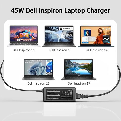 45W Laptop Charger for Dell Inspiron AC Adapter，Dell Inspiron 15 5000 11 13 14 17 3000 7000 3521 3451 3452 3567 5378 5458 5480 5481 2-in-1 7373 2-in-1 Power Supply Cord in Saudi Arabia