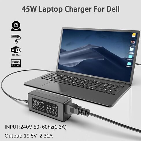 45W Laptop Charger for Dell Inspiron AC Adapter，Dell Inspiron 15 5000 11 13 14 17 3000 7000 3521 3451 3452 3567 5378 5458 5480 5481 2-in-1 7373 2-in-1 Power Supply Cord in Saudi Arabia