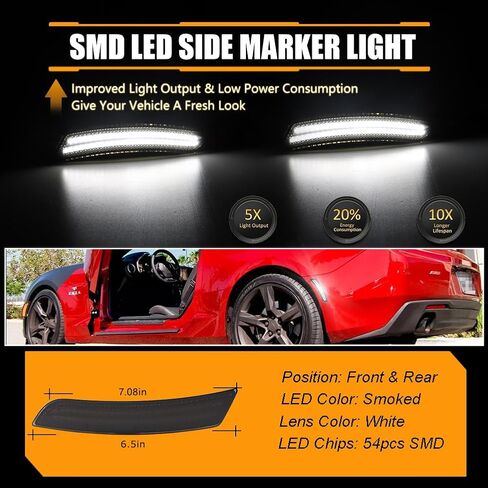 Front & Rear Fender LED Side Marker Lights for 2016 2017 2018 2019 2020 2021 Chevy Camaro, Camaro Smoked Lens Side Bumper Marker Lamps, Amber & Red LED Side Markers Turn Signal Lights, 4 PCS in Kuwait