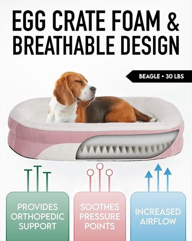 Orthopedic Dog Bed for Large Dogs, Dog Couch Design with Egg Foam Support, Removable, Washable Plush Cover and Non-Slip Bottom with Four Sided Bolster Cushion (Pink) in Saudi Arabia