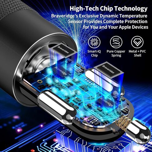 【Apple MFi Certified】iPhone 16 Fast Car Charger, Braveridge 75W USB-C PD&QC3.0 Car Power Cigarette Lighter USB Charger Adapter with 6FT Type-C Cable for iPhone 16 Pro/16 Pro Max/15/15 Pro/Galaxy/Pixel in Saudi Arabia