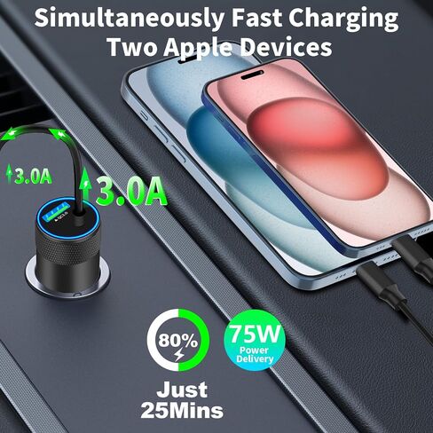 【Apple MFi Certified】iPhone 16 Fast Car Charger, Braveridge 75W USB-C PD&QC3.0 Car Power Cigarette Lighter USB Charger Adapter with 6FT Type-C Cable for iPhone 16 Pro/16 Pro Max/15/15 Pro/Galaxy/Pixel in Saudi Arabia