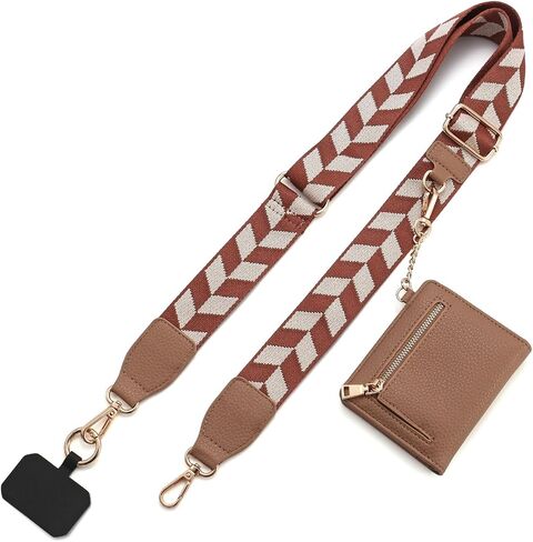 Diaclara Clip and Go Phone Strap with Zipper Pouch- Stylish Crossbody Adjustable Chain Lanyard with Leather Wallet for All Phones, Leopard print in Saudi Arabia