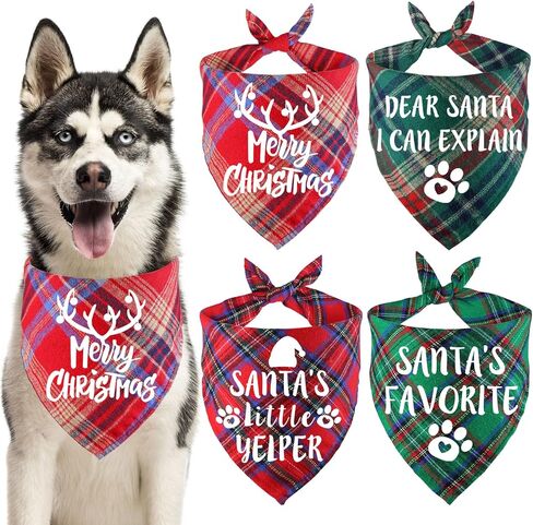 STMK 4 Pack Christmas Dog Bandanas, Dog Holiday Christmas Bandanas Scarf for Small Medium Large Dogs (Large) in Kuwait