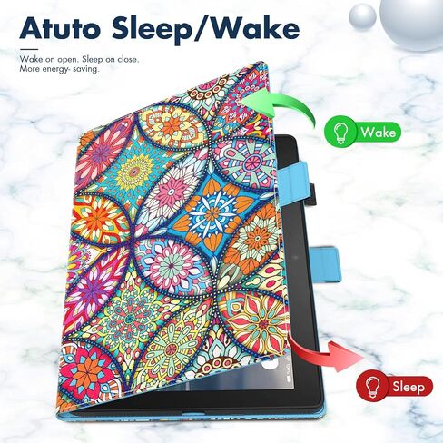 Dteck Folio Case for All-New Kindle Fire HD 10 & Fire HD 10 Plus 11th Generation 10.1 inch 2021 Release,Shockproof Protective PU Leather Case with Hand Strap Smart Stand Magnetic Cover,Stained Glass in Kuwait