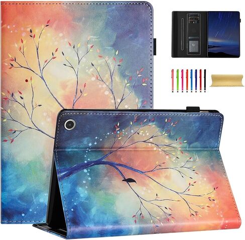 Dteck Folio Case for All-New Kindle Fire HD 10 & Fire HD 10 Plus 11th Generation 10.1 inch 2021 Release,Shockproof Protective PU Leather Case with Hand Strap Smart Stand Magnetic Cover,Stained Glass in Kuwait